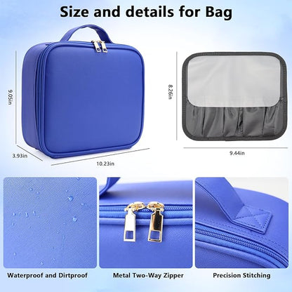 Travel Makeup Bag with LED Mirror Travel Makeup Organizer with 3 Lighted Settings, Adjustable Dividers and Makeup Brush Storage Bag Dark Blue