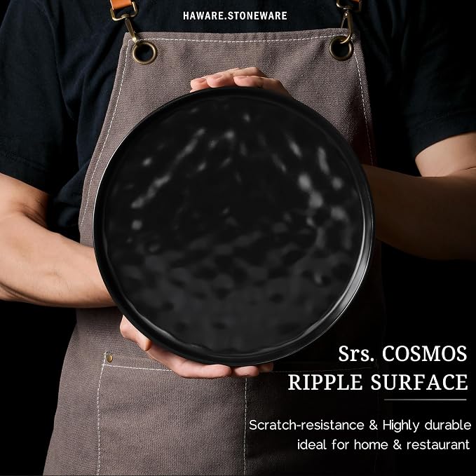 HaWare Dinnerware Sets, 12-Piece Plates and Bowls Set, Matte Black | Stoneware
