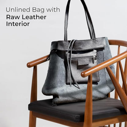 Italian Calf Leather Tote for Women with Zipper, Inner Pocket & Flat Base | Soft Unlined Shopper for Work & Travel
