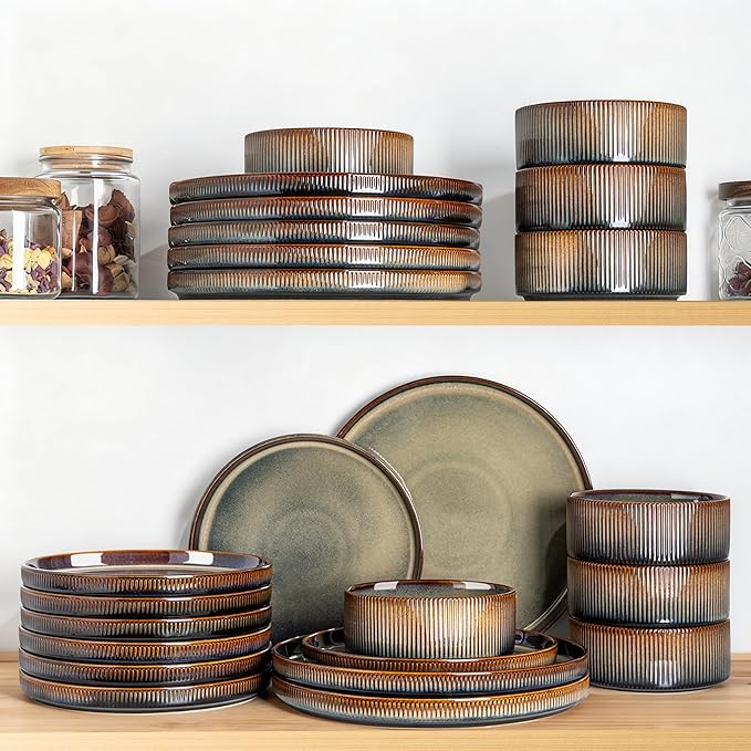 Ceramic Dinnerware Set for 8, 24-Piece Plates and Bowls Set | Lightweight