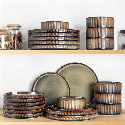 Ceramic Dinnerware Set for 8, 24-Piece Plates and Bowls Set | Lightweight