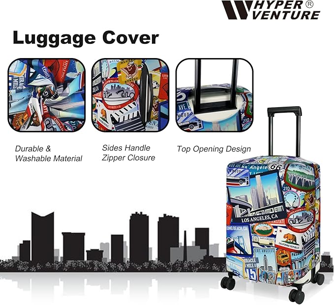 HYPER VENTURE Washable Luggage Cover - Fashion Suitcase Protector Fits 31-32 Inch Luggage (Travel Location, XL)