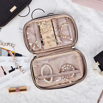 NISHEL Travel Jewelry Case, Holiday Organizer for Necklaces, Earrings, Rings, Bracelets, Watch, Pink