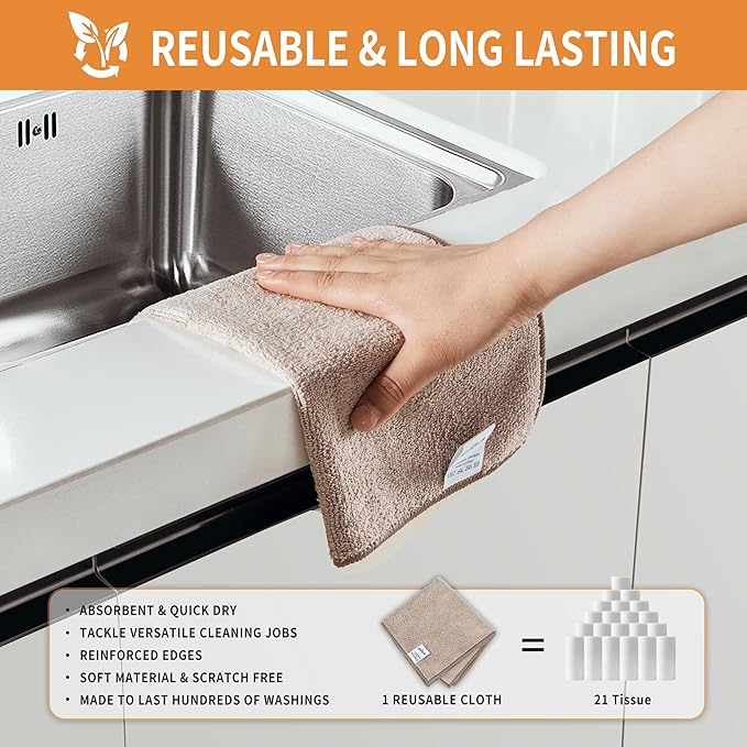 MR.SIGA Microfiber Cleaning Cloths, All-Purpose Surface Microfiber Towels, Streak Free Cleaning Rags, Pack of 12, Wheat, Size 32 x 32 cm(12.6 x 12.6 inch)