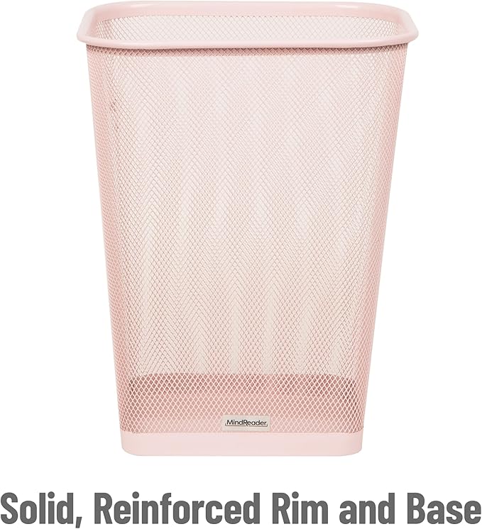 Mind Reader Mesh Trash Can, Square Wastebasket for Office or Home, 5 Gallon Capacity, Metal Mesh, Set of 2, Pink