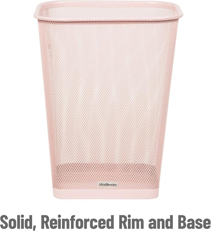 Mind Reader Mesh Trash Can, Square Wastebasket for Office or Home, 5 Gallon Capacity, Metal Mesh, Set of 2, Pink