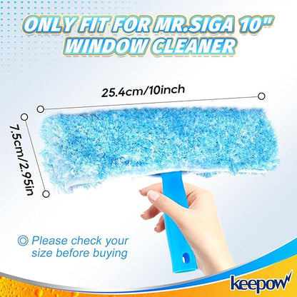 KEEPOW 10" Microfiber Window Scrubber Refill Replacement Compatible with MR.SIGA Professional Window Cleaning, Reusable Squeegee Cloth Sleeve (4 Pack)