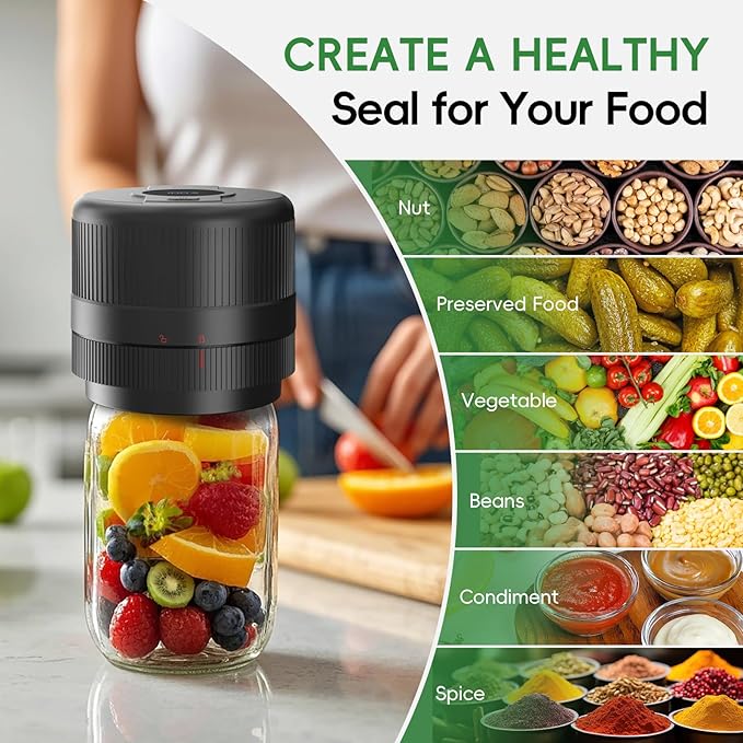 Mason Jar Vacuum Sealer Kit, Electric Sealer for Wide, Regular Mouth Mason Jars, Portable Vacuum Sealer for Jars, Birthday Gifts for Her, Gifts for Mom, Grandma