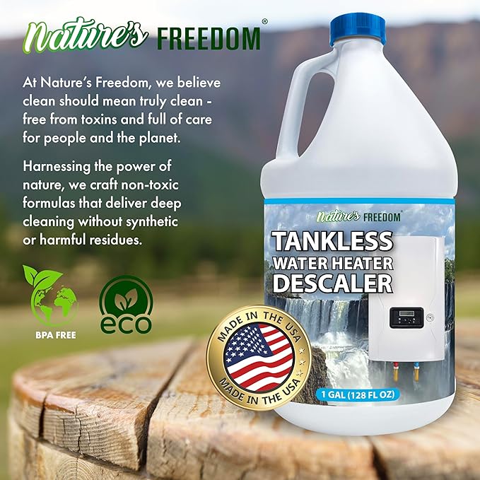 Nature's Freedom Tankless Water Heater Flush Descaler, Gallon (128 oz) – Professional Non-Toxic Descaling Solution, Biodegradable, Made in the USA