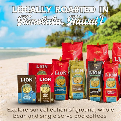 Lion Coffee Chocolate Macadamia Flavored Medium Roast Coffee Pods - Single-Serve Pods - Hawaiian Inspired Flavor - Arabica Coffee - Compatible with Single-Serve Brewing Systems - 12 Count Box