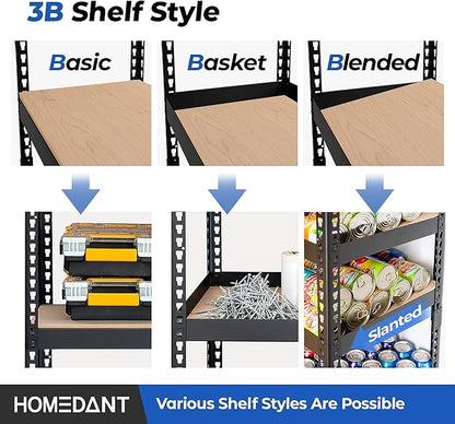 HOMEDANT 5 Tier Laminated Boltless Metal Shelving Unit Adjustable Garage Storage Utility Rack Heavy Duty Shelves Organization Multipurpose Shelf Warehouse Pantry Shed 35.9" W x 18.2" D x 71.3" H 1Pack