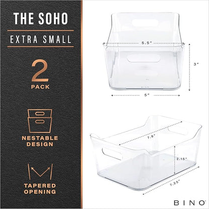 BINO | The SOHO Collection Plastic Storage Bins, X-Small - 2 Pack, Clear | Pantry and Fridge Organizer Containers, Kitchen Cabinet and Medicine Cabinet Bins