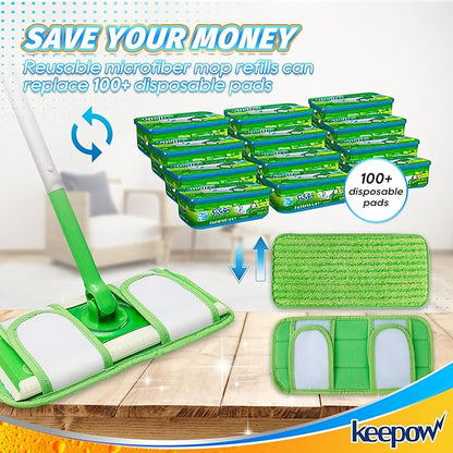 KEEPOW Reusable Mop Pads Compatible with Swiffer Sweeper Mop, Microfiber Dry Sweeping Cloths Washable Wet Mopping Cloth Refills for Hardwood Floor Cleaning, 3 Pack (Mop is Not Included)