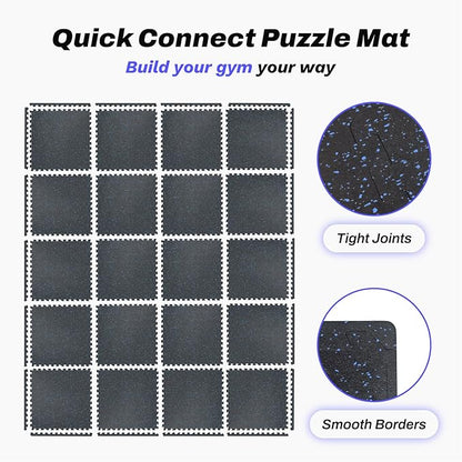 AIRHOP 0.56in Thick 96 Sq Ft Exercise Equipment Mats, 24Tiles Upgraded Rubber Top with High Density EVA Foam, Large Interlocking Puzzle Gym Flooring for Home Gym, Heavy Weight Workout, Black & Blue