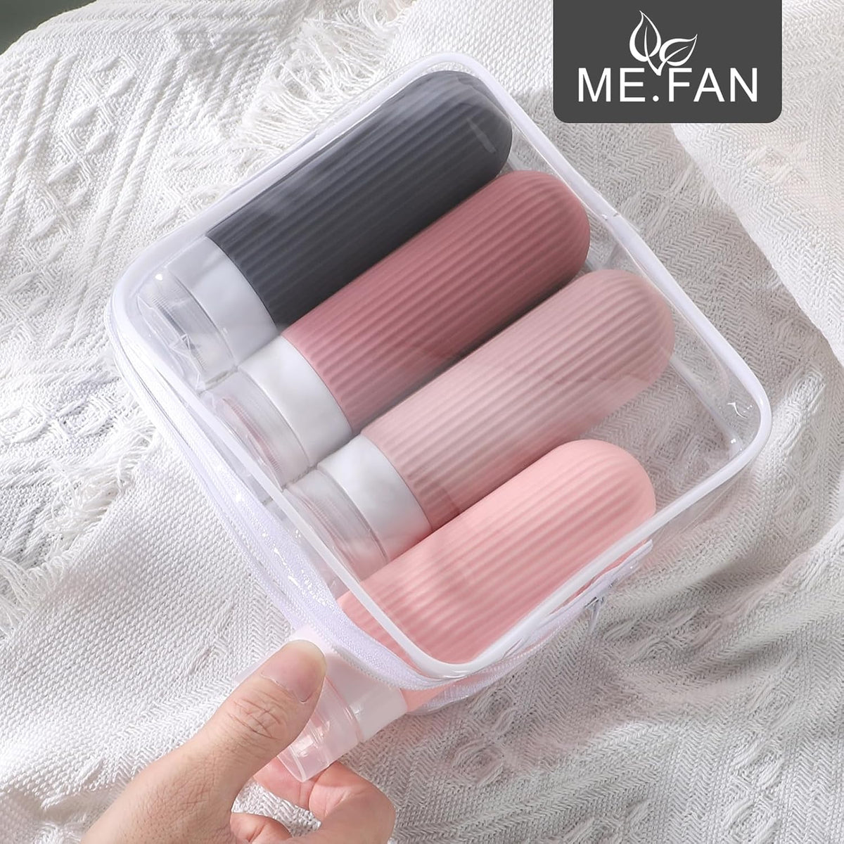 ME.FAN Travel Bottles for Toiletries, TSA Approved 3oz Silicone Journey Size Containers, Portable Split Bottle for Conditioner, Shampoo, Lotion- 4 Pack Pink