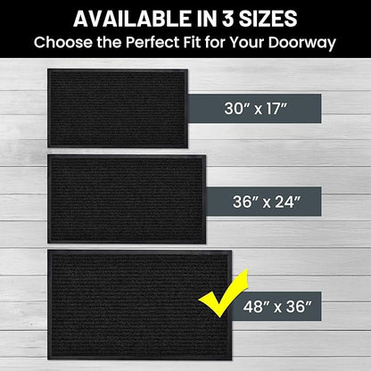 Sierra Concepts Front Door Mat X-Large Welcome Floor Mats - Entryway Indoor Outdoor Entrance Doormat, Patio, Porch, Muddy Dog Shoe, Inside Outside Low Profile 48x36in, 2-Pack Black