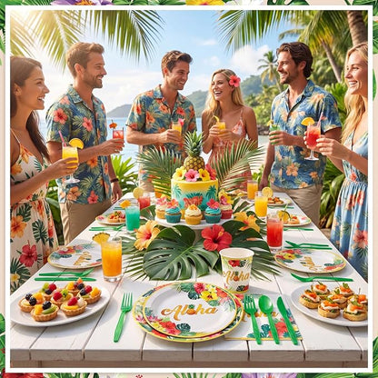 NatNarr Hawaiian Party Supplies Set, Paper Tableware Set