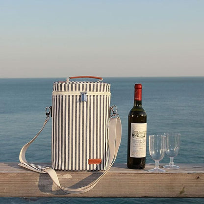 ZORMY 2 Bottle Wine Tote Carrier, Dark Blue, 750 mL Capacity, Polyester Material, With Shoulder Strap and Corkscrew