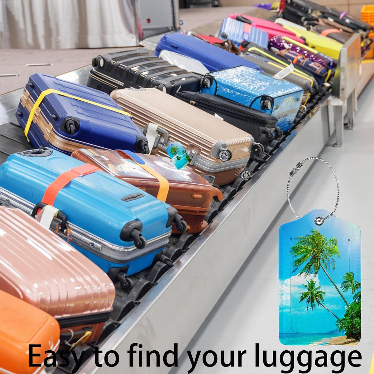 Swaying Palm Trees 2-Pack Luggage Tags for Suitcases,Leather Baggage Tag with Loop, Tags Private Name ID Labels for Women Girl Men Boys Travel Baggage Suitcase