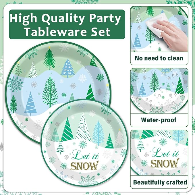 96Pcs Christmas Winter Forest Party Supplies Winter Wonderland Paper Plates and