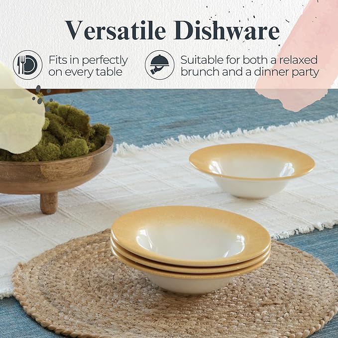 Portmeirion Potter's Mist Oatmeal Bowl (Set of 4) - Ideal for Porridge, Soup, Desserts - Microwave & Dishwasher Safe Earthenware Bowls, Durable Dishware Collection - Made in UK (Yellow Mist)