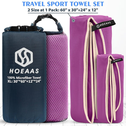 HOEAAS 2 Pack Microfiber Camping Towels, Quick Dry Towel, Super Absorbent Ultra Compact Travel Towel Soft Lightweight Sports Towel for Sweat Fast Drying Towels for Pool,Gym,Hiking,Backpacking,Fitness