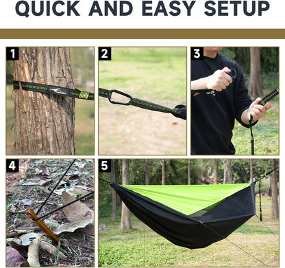 Camping Hammock with Mosquito Net and Sunshade, Backpacking Hammock with Ridge Rope Tree Straps, Lightweight Portable Hammocks for Outside, Hiking, and Travel