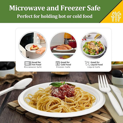 250PCS Disposable Paper Plates Set and Utensils, Compostable Dinnerware 9 and 7inch Plates, Biodegradable Paper Plates, Forks, Knives and Spoons for Party 50 People