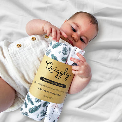 Quiggly Travel Crib Sheets for Guava Lotus, 2 Pack Organic Cotton Jersey Knit, Vibrant Forrest & Tree Patterns - Fits Travel Crib Mattresses for Boys & Girls