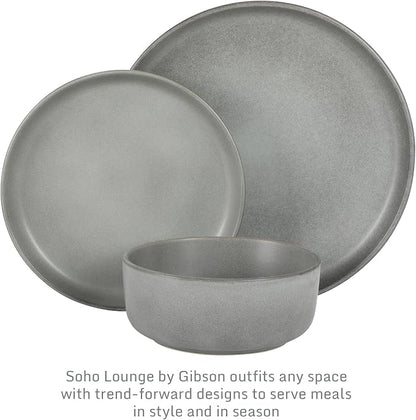 Gibson Elite Pasco 12 Piece Plates and Bowls Reactive Glaze Dishes Stoneware