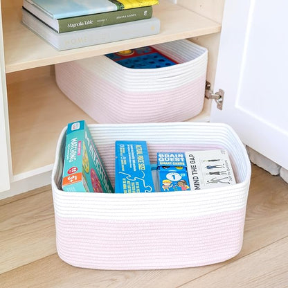 NaturalCozy Storage Baskets 16.8”x13”x7.6” Cotton Rope Woven Baskets for Organizing 3-Pack | Toy Storage Bins | Basket for Shelves, Laundry, Blanket, Clothes, Closet, Kitchen, Bathroom, Gifts
