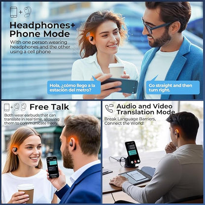 AI Translation Earbuds Real Time 80H Playtime 164 Languages Translator Ear Buds with Glowing Earhook Bluetooth Translating Headphones audifonos traductores inglés español for Travel Business Meeting