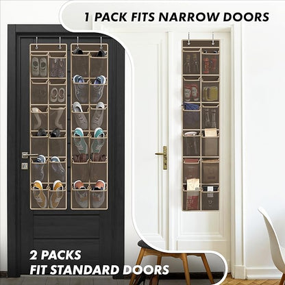 Simple Houseware 24 Pockets - 2-Pack 12 Large Mesh Pocket Over Door Hanging Shoe Organizer, Brown
