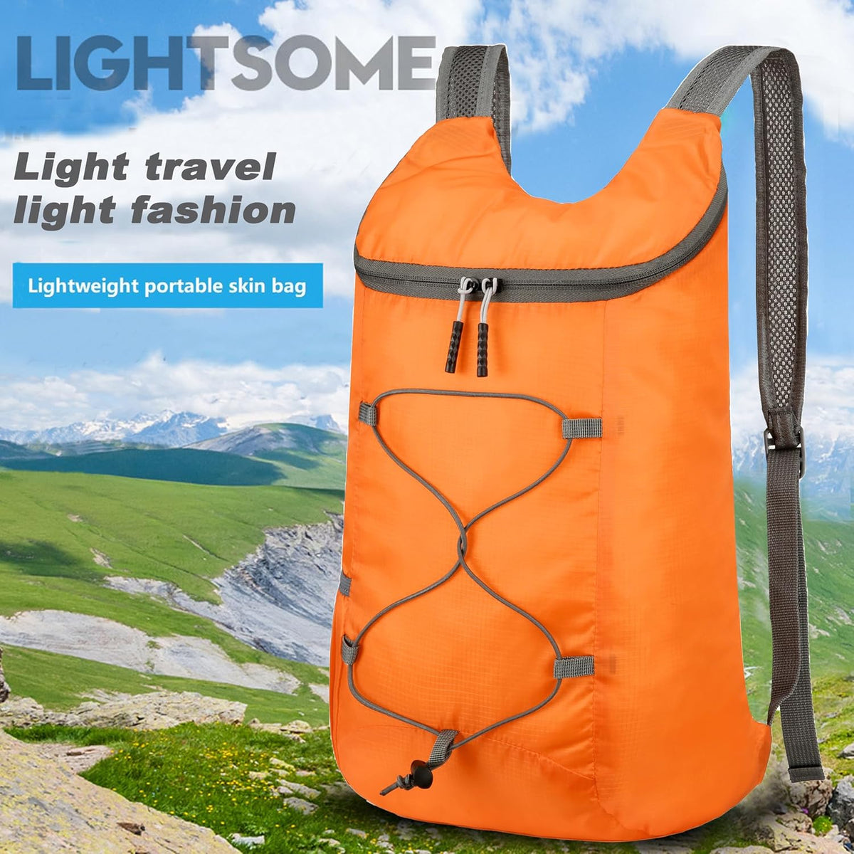16L Hiking Daypack Lightweight Foldable Travel Backpack Water Repellent Camping Outdoor Packable Easy Carry-on Bag (Orange)