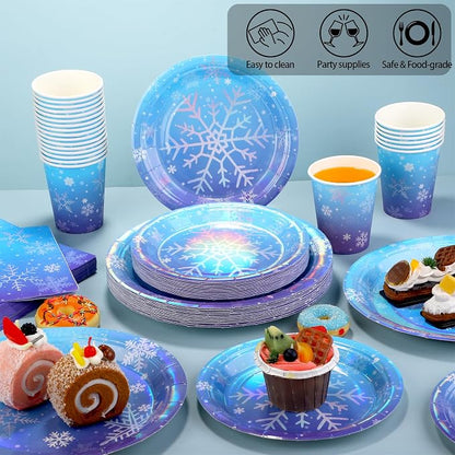 Kochorie 96 Pieces Frozen Iridescent Winter Snowflake Birthday Party Supplies