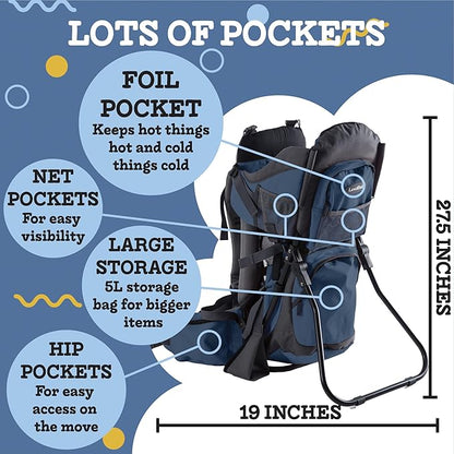 Hiking Baby Carrier Backpack - Comfortable Toddler/Baby Backpack Carrier System with Diaper Change Pad, Insulated Pocket + Rain and Sun Hood to Protect Your Child