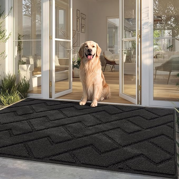hicorfe Front Door Mat Outside Entrance,36"x59" Absorbent Muddy Dirt Resist Welcome Door Mats Outdoor Indoor,Stain and Fade Resistant,Non Slip Backing Entry Mat Doormat for Entryway(Charcoal)