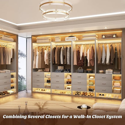 Aheaplus 2.5FT Closet System with 3 Drawers, 29.5’’ Closet Organizer, Wood Closet Organizer System, Walk-in Closet or Small Closets Wardrobe, Clothes Rack with Hanging Rods,-E6, Grey