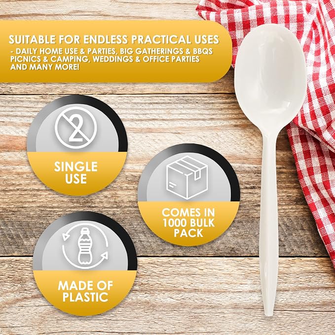 PAMI Medium Weight Disposable Plastic Soup Spoons, Bulk Pack, 1000 Ct