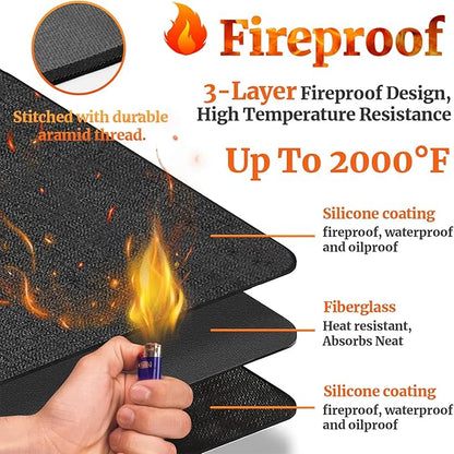 18 x 15 in Heat Resistant Grill Mats for Outdoor Grill to Protect Your Prep Table and Outdoor Grill Table, Fireproof Waterproof Oil-Proof BBQ Mat Grill Table Mat - Reusable Black (0.6mm)