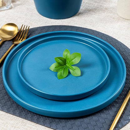 Dinnerware Sets for 4 - CJDC-QUELO 12-Piece Stoneware Plates and Bowls Sets, Ceramic Dishware Sets for Kitchen Use and Formal Dining, Chip and Scratch Resistant Microwave Dishwasher Safe, Blue