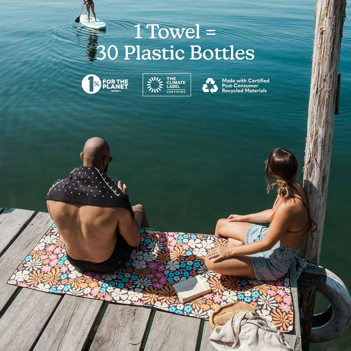 Nomadix Original Towel - Perfect for Beach, Pool, Travel, Camping, Yoga - Made with Recycled Materials - Super Absorbent - Sand Resistant - Hula Multi - 72.5x30