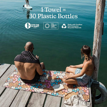 Nomadix Original Towel - Perfect for Beach, Pool, Travel, Camping, Yoga - Made with Recycled Materials - Super Absorbent - Sand Resistant - Hula Multi - 72.5x30