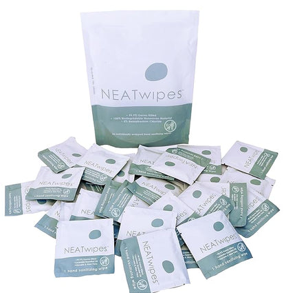 NEATwipes Hand Sanitizing Wipes | Travel Size | Disposable Wet Wipe & Planet Friendly | Lavender Essential Oil & Soothing Aloe | 24 Individually Wrapped Wipes per Package