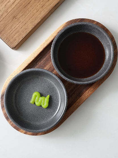famiware Starlight Soy Sauce Dish Ceramic Dipping Bowls Set of 6, 3 oz Individual Dip Sauce Cups/Bowls/Dishes/Plates, Small Serving Bowl for Side Dishes, Dessert, Condiment, Matte Midnight Grey