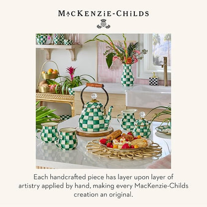 MACKENZIE-CHILDS Enamel Tea Kettle, Stylish Tea Kettle for Stovetop, Green-and-White Emerald Check, 2 Quarts