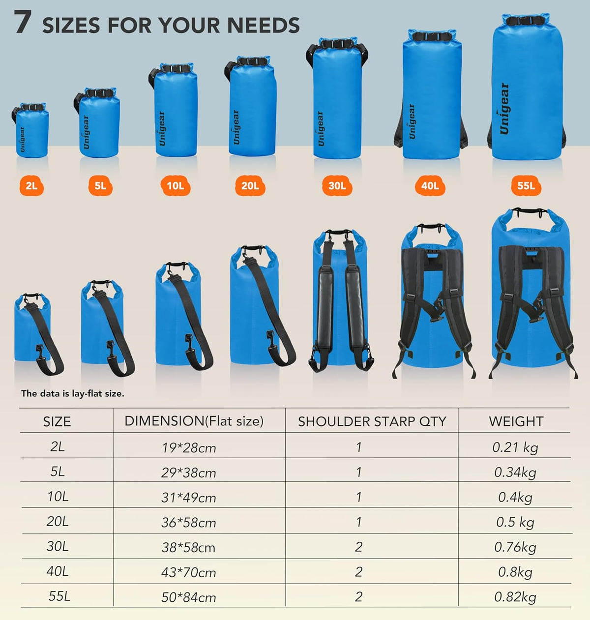 Unigear Dry Bag Waterproof, 2L/5L/10L/20L/30L/40L Floating and Lightweight Bags for Kayaking, Boating, Fishing, Swimming and Camping with Waterproof Phone Case