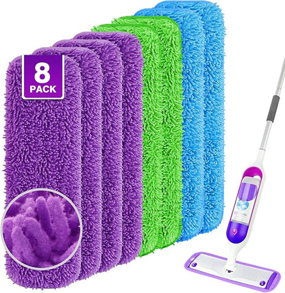 Reusable Mop Pads for Swiffer PowerMop, 8 Pack Microfiber Mop Pad Refill with Scrubber Strips for 13''-15'' SprayMop, Washable Mop Pads Use for Most Floor Types, Designed for Pets - Multicolor