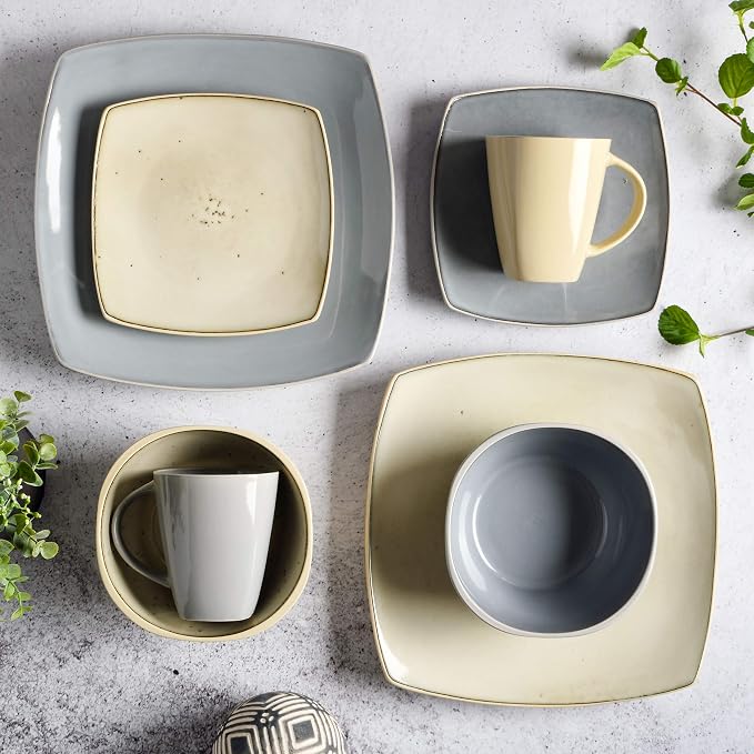 Gibson Elite Soho Lounge Square Reactive Glaze Stoneware Dinnerware Set