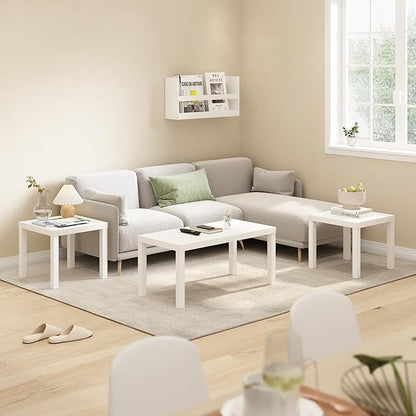 Furinno Classic Living Room Table Set of 3, Modern Rectangle Coffee Table